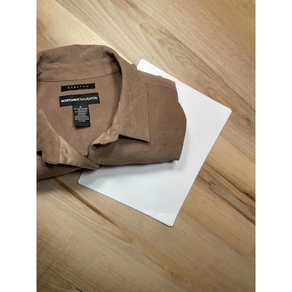 Norton McNaughton Womens Faux Suede Embroidered Button Down Shirt Taupe Size 8 - Picture 4 of 9